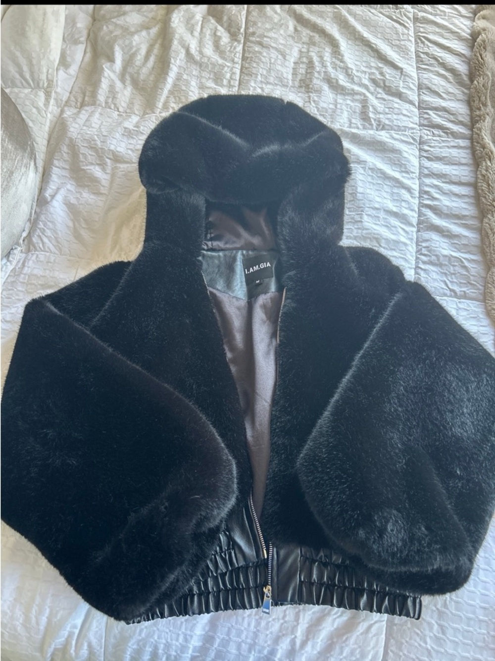 I.AM.GIA Black Faux Fur Hooded Teddy Jacket